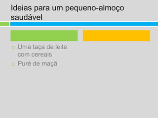 Ideias para um pequeno-almoço saudávelUma taça de leite com cereais Puré de maçã