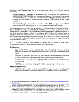 In addition, NCVPS guarantees3
that all of its courses are aligned to the Revised Bloom’s
Taxonomy.
Revised Bloom’s Taxono...