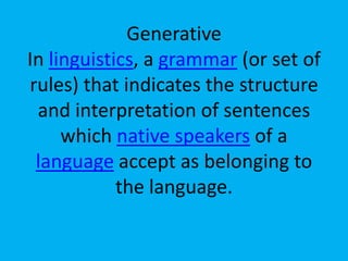 Generative Syntax English Examples PERFORMANCE GRAMMAR | PPTX
