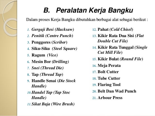 Peralatan kerja bangku untuk smk kelas 10