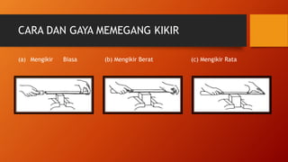 CARA DAN GAYA MEMEGANG KIKIR
(a) Mengikir Biasa (b) Mengikir Berat (c) Mengikir Rata
 