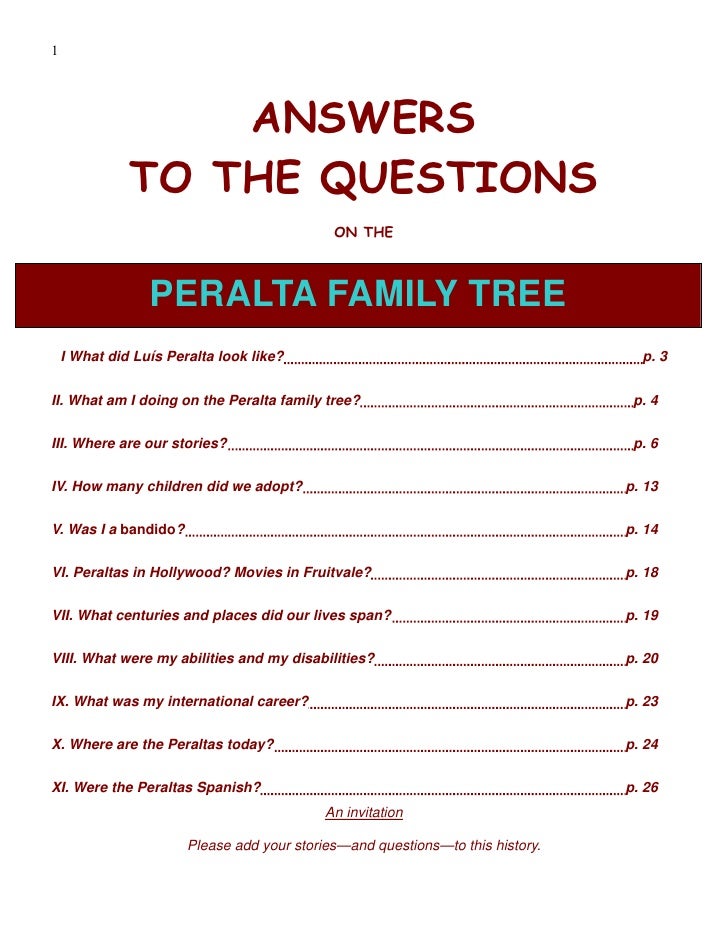 Peralta Family Tree Q Amp A Book
