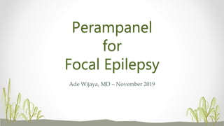 Perampanel
for
Focal Epilepsy
Ade Wijaya, MD – November 2019
 