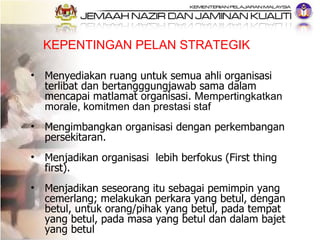 <ul><li>Menyediakan ruang untuk semua ahli organisasi terlibat dan bertangggungjawab sama dalam mencapai matlamat organisa...
