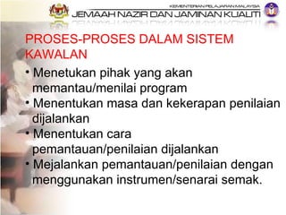 PROSES-PROSES DALAM SISTEM KAWALAN <ul><li>Menetukan pihak yang akan  </li></ul><ul><li>memantau/menilai program </li></ul...