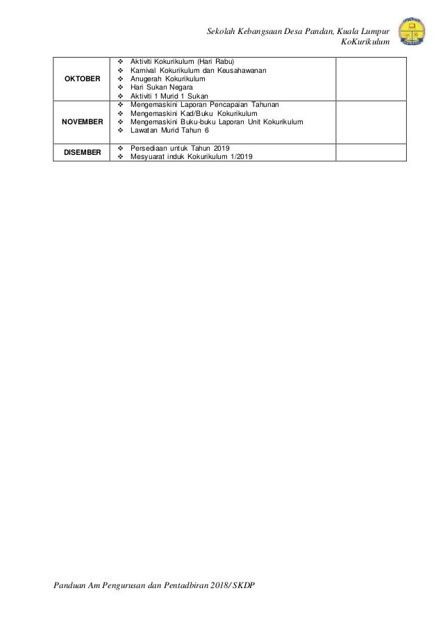 Perancangan Aktiviti Kokurikulum 2018