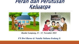 Peran dan Perutusan
Keluarga
Bandar Lampung, 11 – 13 November 2022
FX Dwi Harno & Natalia Yuliana Endang S.
KPP ONLINE #5
 