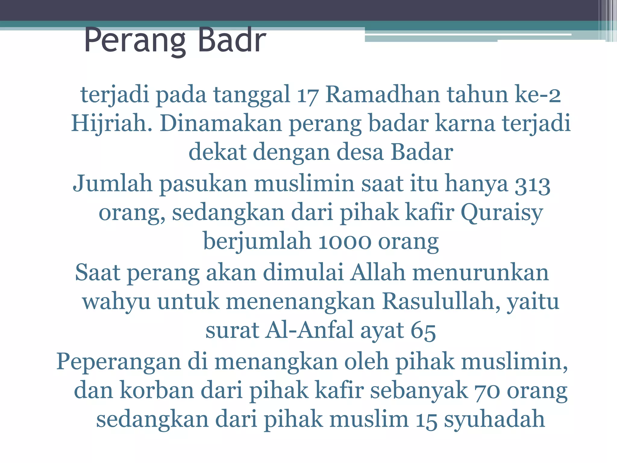 Perang di madinah dan keteladanan dakwah rasulullah | PPTX