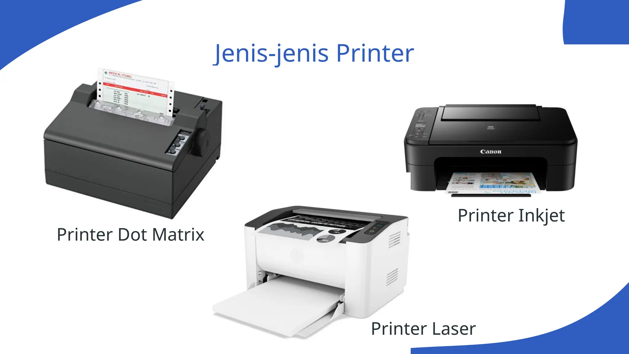Jenis-jenis Printer
Printer Laser
Printer Inkjet
Printer Dot Matrix
 