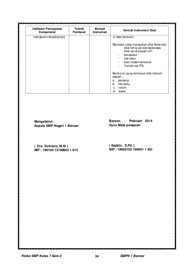Perangkat mengajar IPA-Fisika smp kelas 7 sem-2 