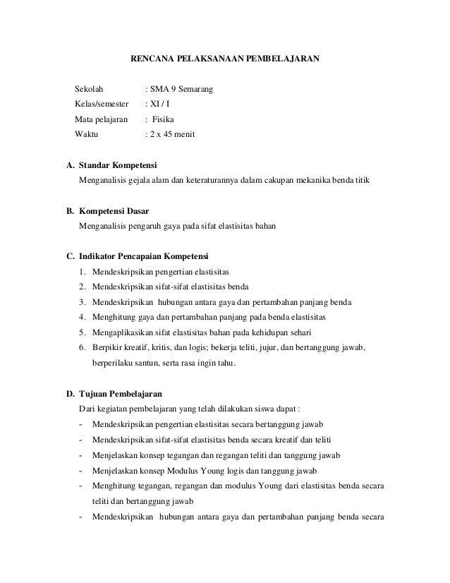 Contoh Perangkat Pembelajaran Ppg Sm3t Unnes Tentang Elastisitas By