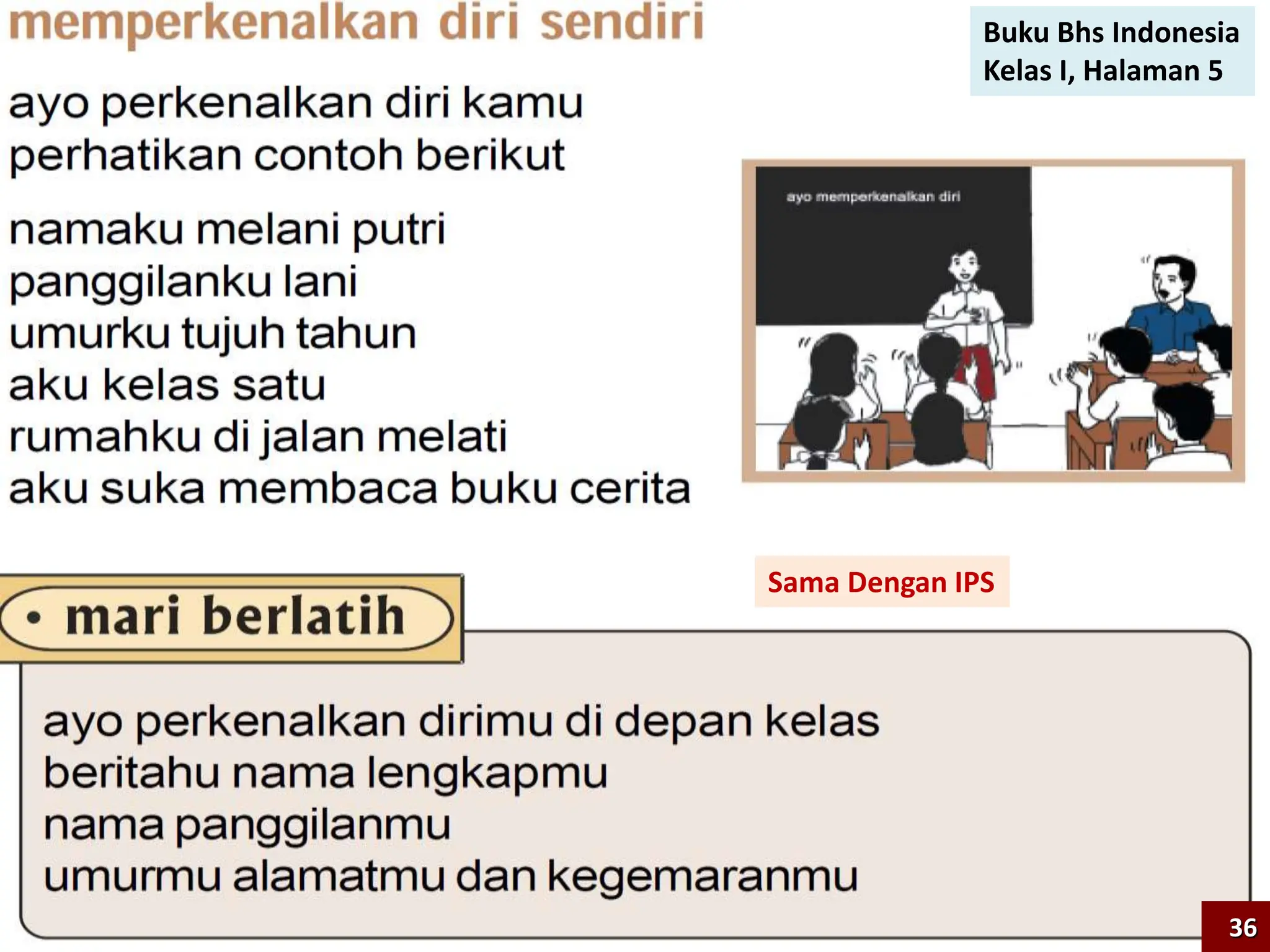 Sama Dengan IPS
Buku Bhs Indonesia
Kelas I, Halaman 5
36
 