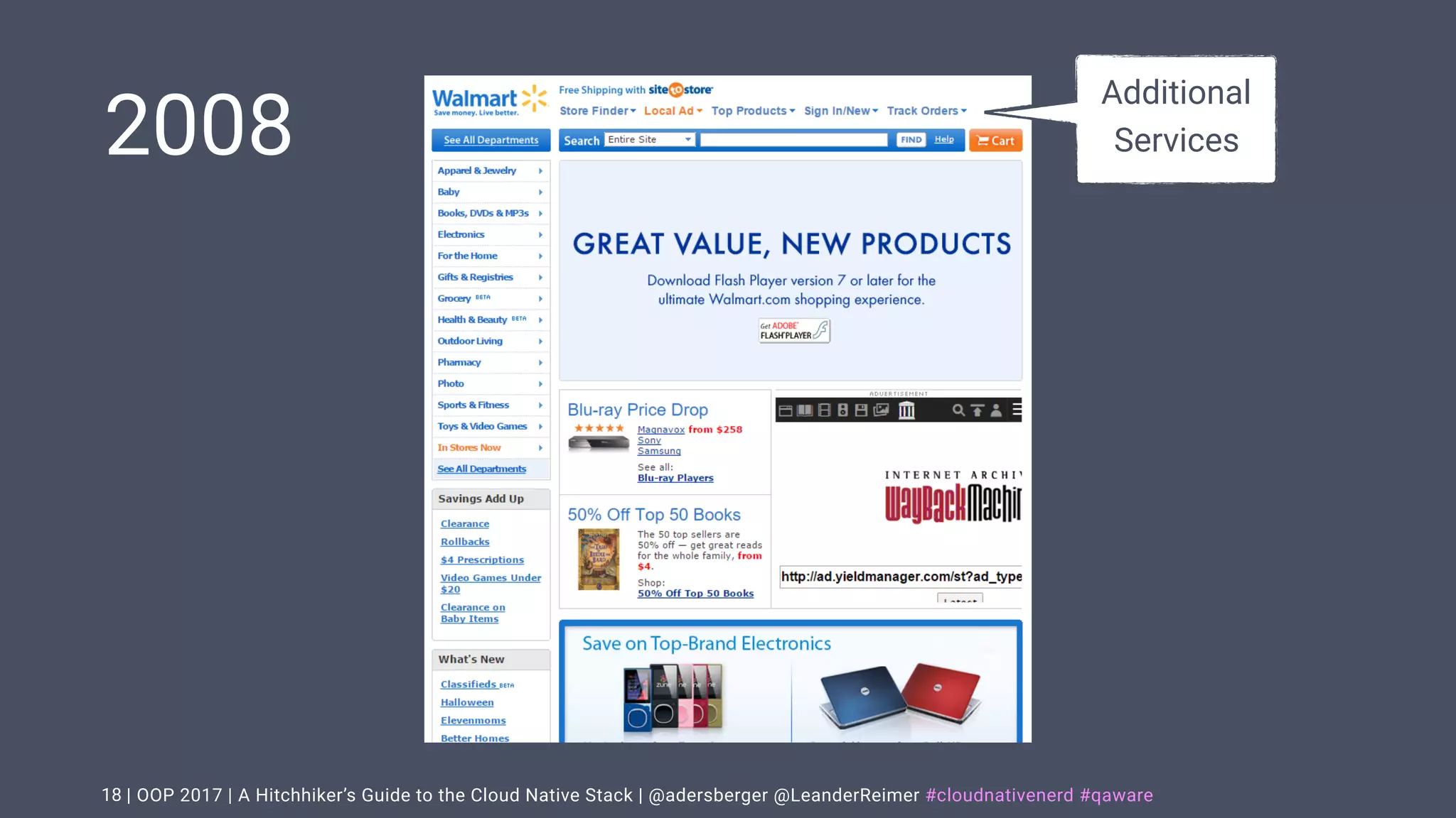 | OOP 2017 | A Hitchhiker’s Guide to the Cloud Native Stack | @adersberger @LeanderReimer #cloudnativenerd #qaware
2008
18
Additional
Services
 