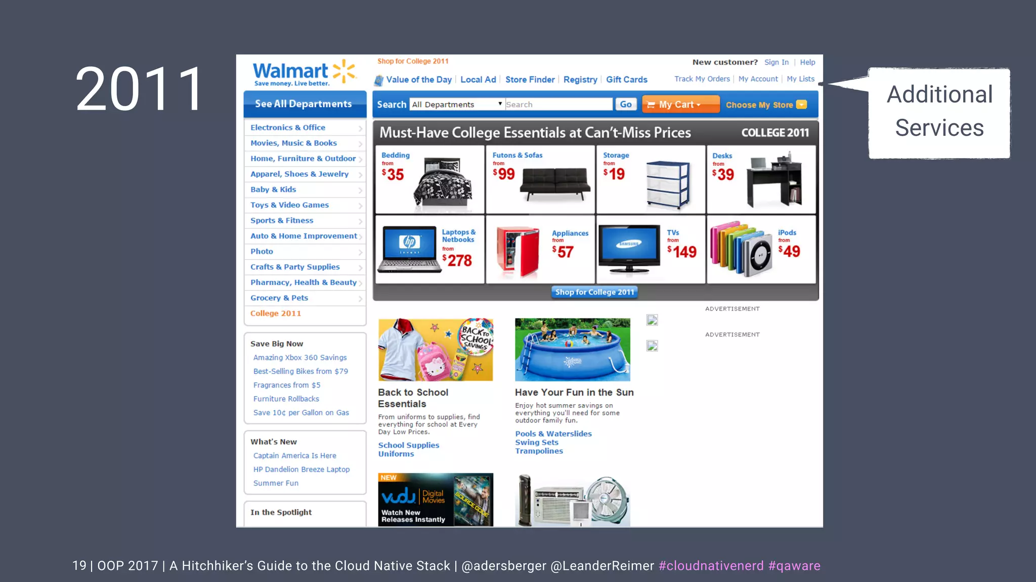| OOP 2017 | A Hitchhiker’s Guide to the Cloud Native Stack | @adersberger @LeanderReimer #cloudnativenerd #qaware
2011
19
Additional
Services
 