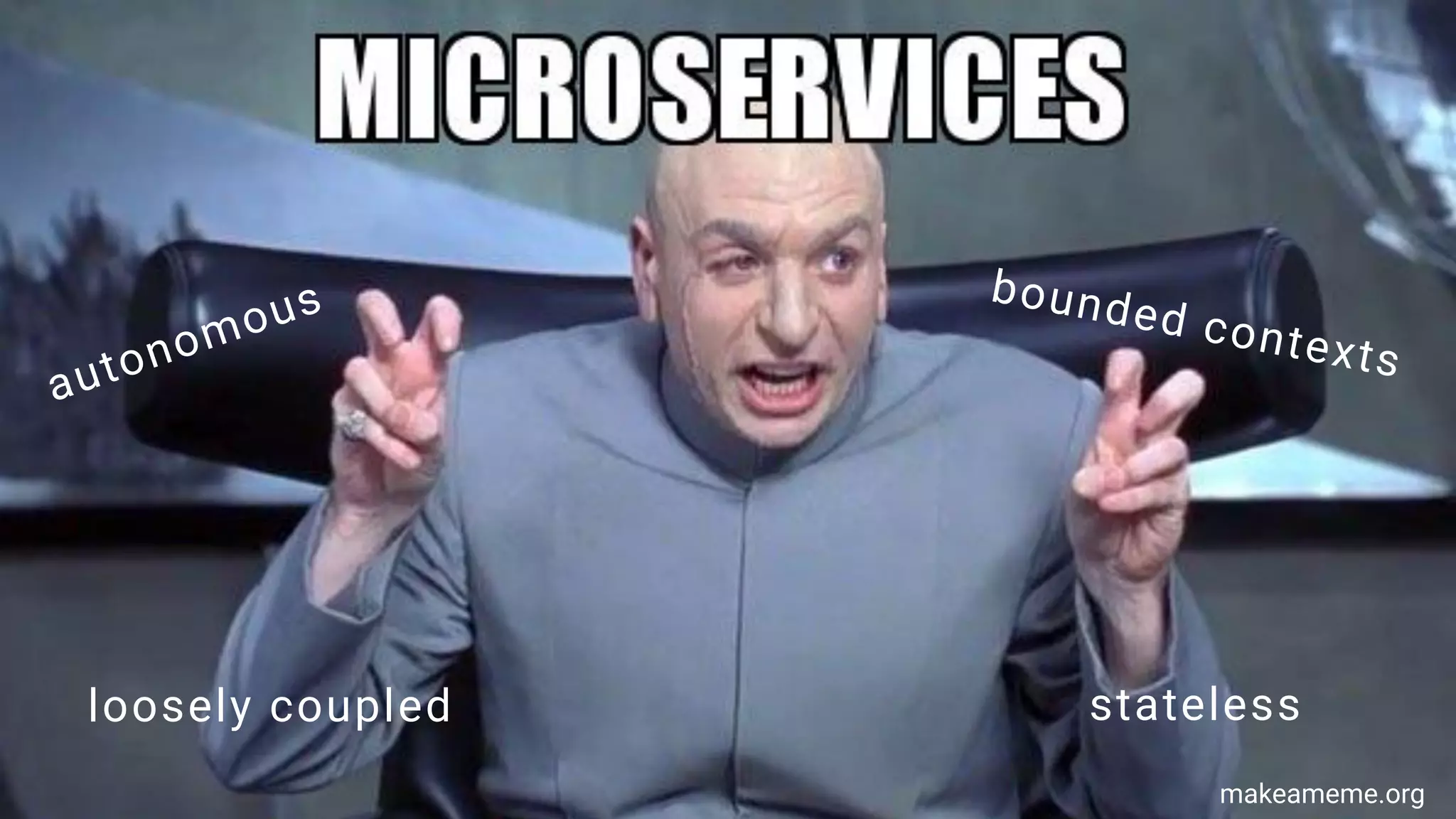 // betterCode() API 2021 // Per Anhalter zu Cloud-nativen API Gateways // @LeanderReimer #cloudnativenerd #qaware @bettercodeconf
5
autonomous bounded contexts
loosely coupled stateless
makeameme.org
 