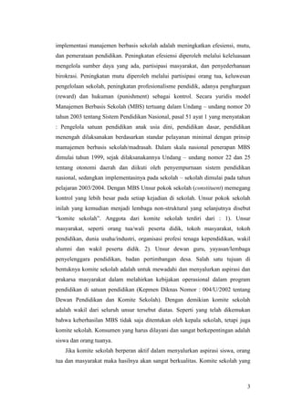 Peran komite sekolah dalam pelaksanaan manajemen berbasis sekolah ...