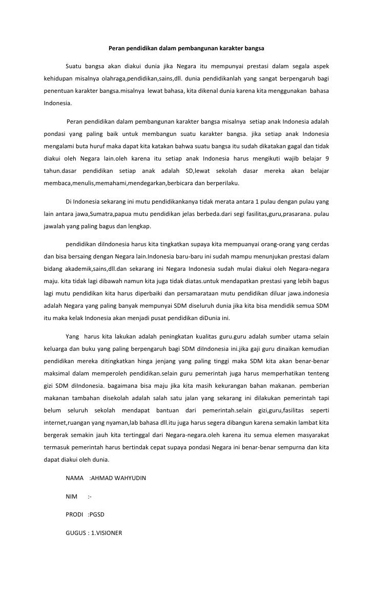 Peran Pendidikan Dalam Pembangunan Karakter Bangsa