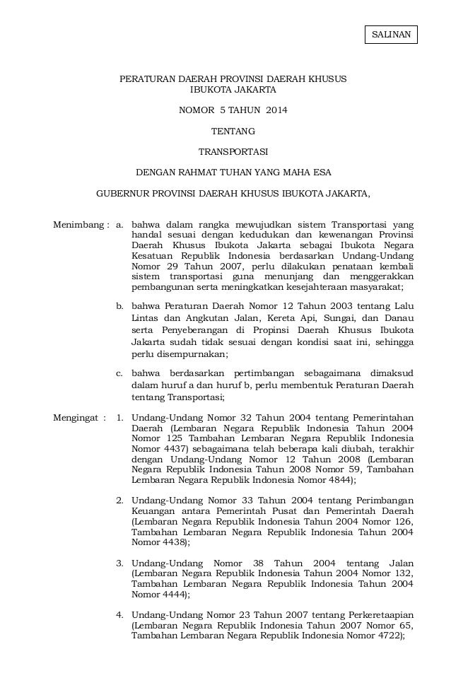 Peraturan Daerah Khusus Ibukota No 5 Tahun 2014 Peraturan Daerah Khusus Ibukota No 5 Tahun 2014