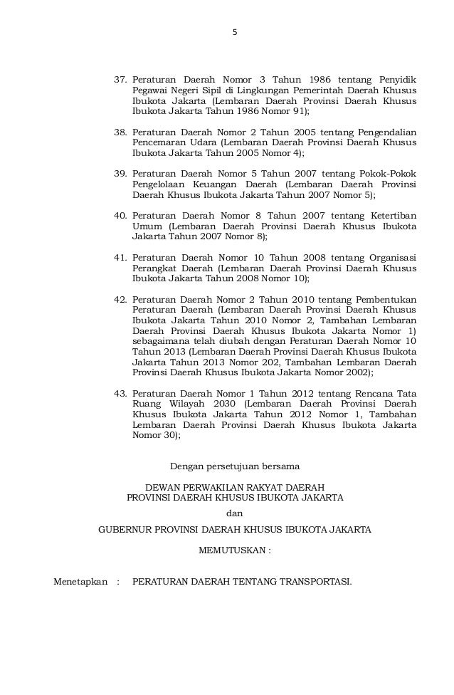 Peraturan Daerah Khusus Ibukota No 5 Tahun 2014