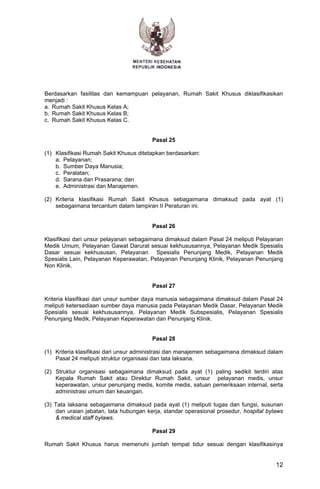 Peraturan menterikesehatannomor340tentangklasifikasirumahsakit