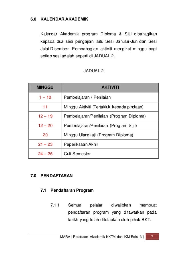 Mjii Mara Kalendar Akademik