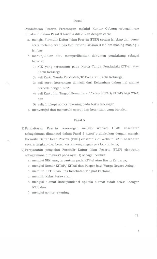 Peraturan BPJS Kesehatan No. 4 Tahun 2014 Tentang Tata 