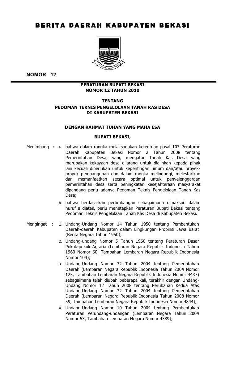 Peraturan bupati bekasi nomor 12 tahun 2010 tentang 