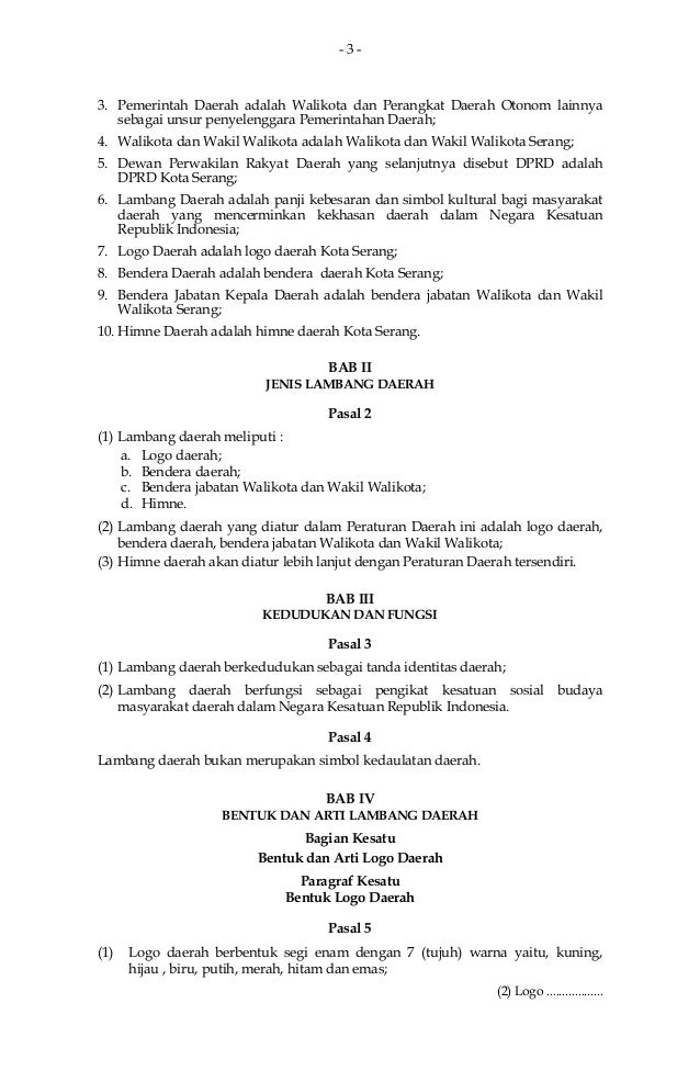 Peraturan Daerah Kota Serang Nomor 1 Tahun 2008 Tentang Lambang Daera
