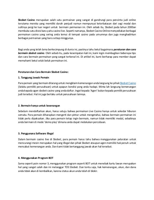 Peraturan dan cara bermain sbobet casino