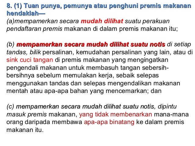 peraturan-peraturan kebersihan makanan 2009