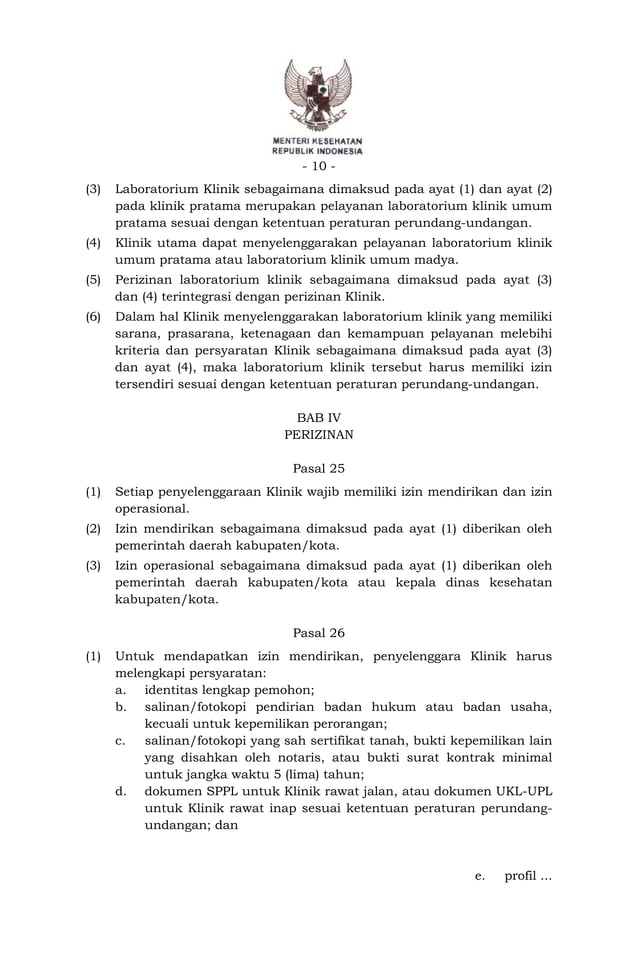Peraturan menteri kesehatan no. 9 tahun 2014 tentang klinik