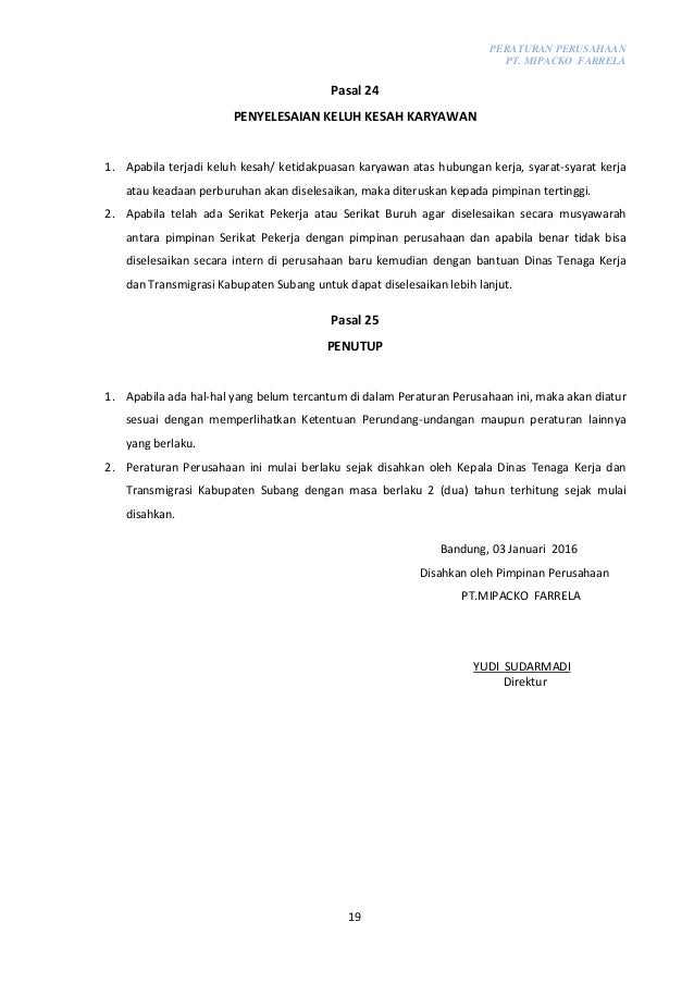 Peraturan Perusahaan Pt Mipacko Farrela 2017