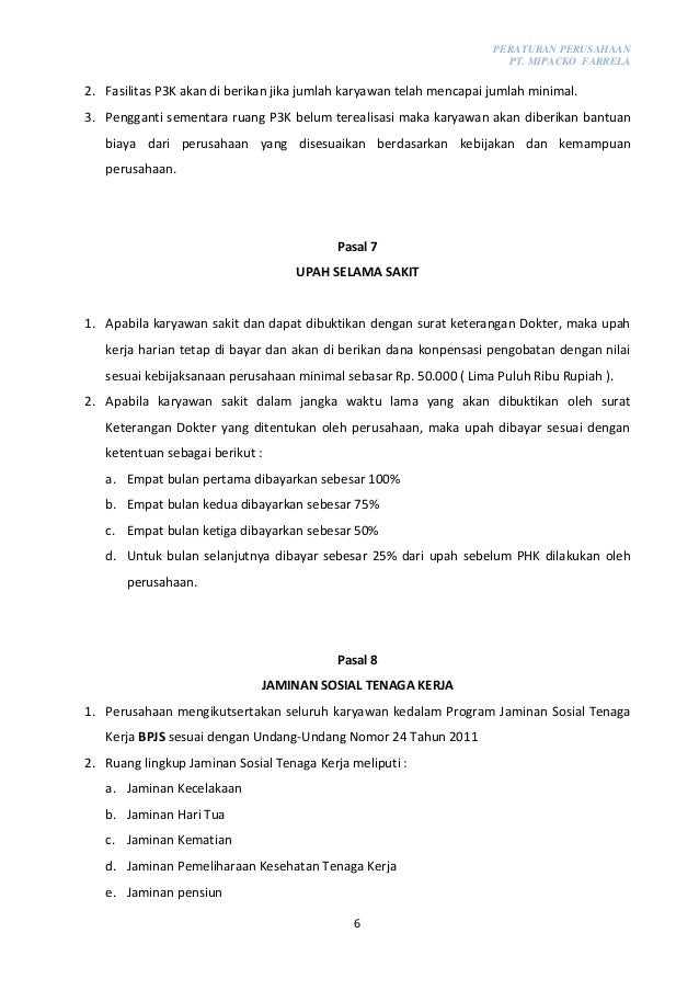Peraturan Perusahaan Pt Mipacko Farrela 2017