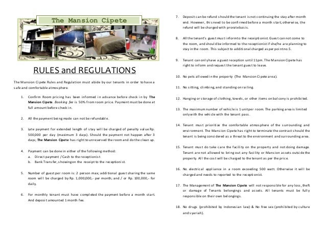 rules and regulation for rent a room