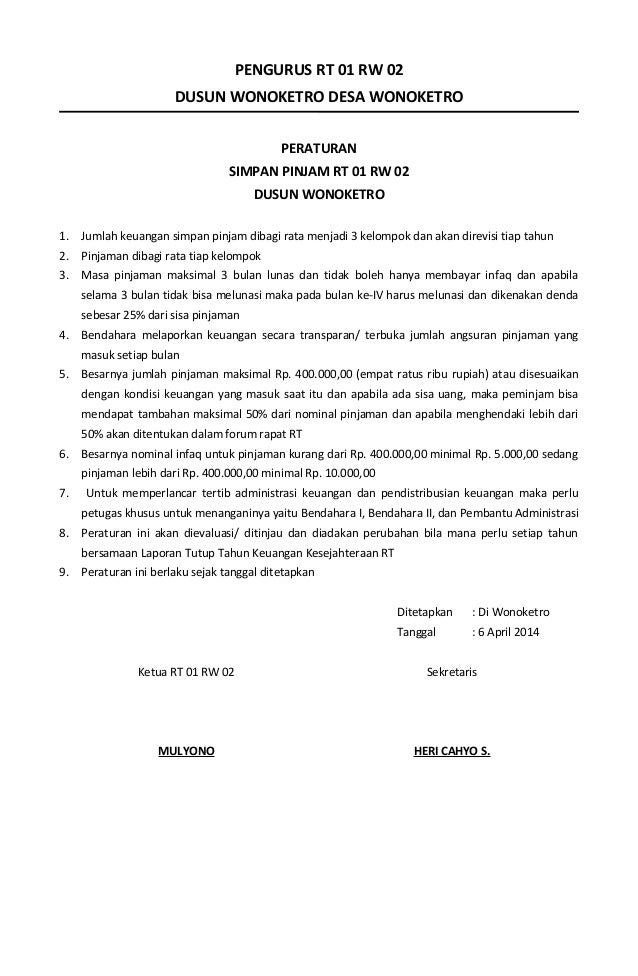 Contoh Peraturan Koperasi Simpan Pinjam Belajar