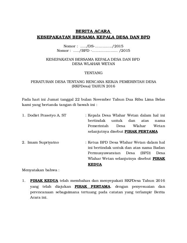 Contoh Berita Acara Kesepakatan Bersama Contoh Resource