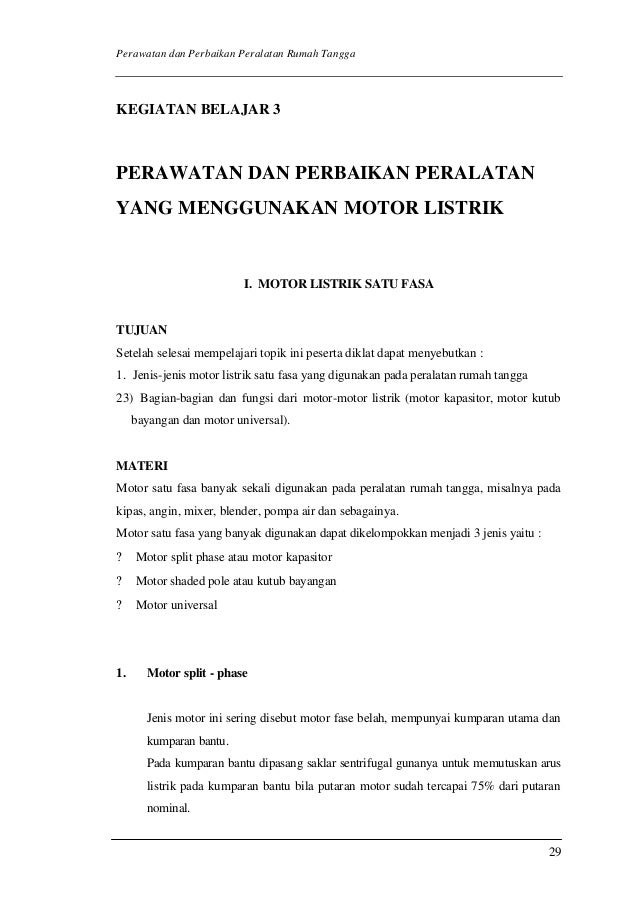 Perawatan dan perbaikan peralatan listrik rumah tangga Perawatan dan perbaikan peralatan listrik rumah tangga