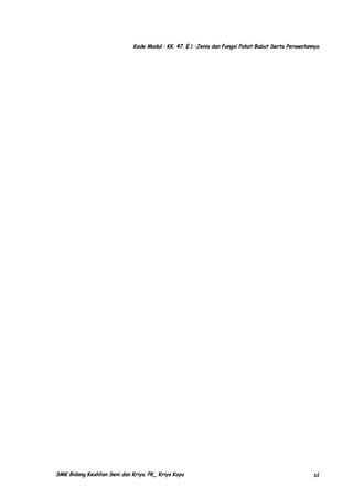Kode Modul : KK. 47. E.1 :Jenis dan Fungsi Pahat Bubut Serta Perawatannya

SMK Bidang Keahlian Seni dan Kriya. PK_ Kriya Kayu

xi

 