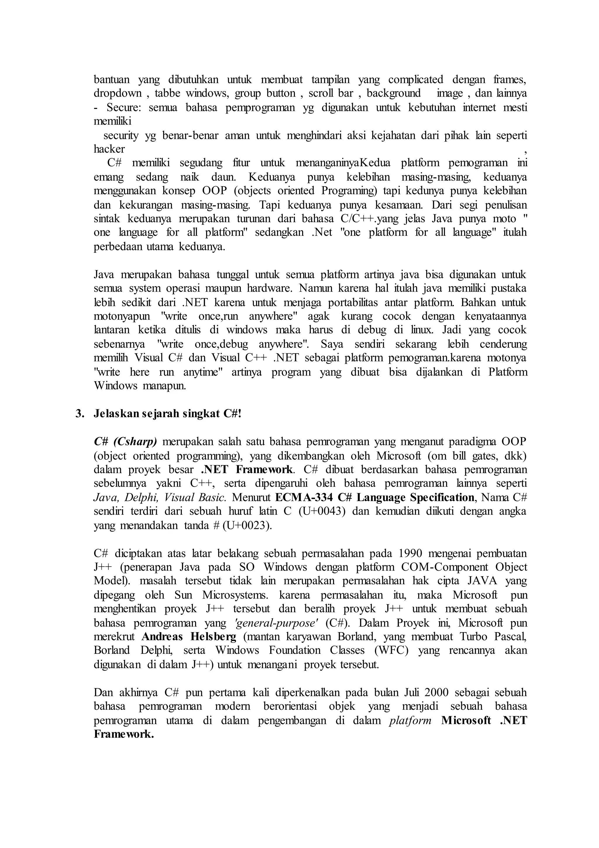 Perbandingan bahasa C dan java serta sejarah singkat | DOCX