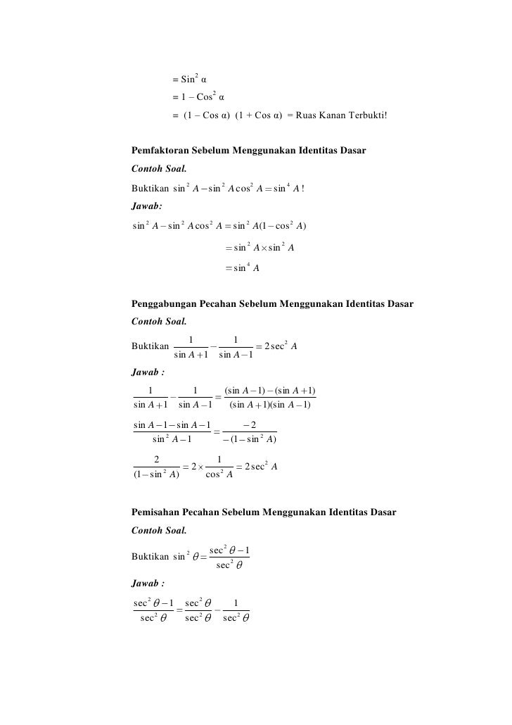 Perbandingan Fungsi Persamaan Dan Identitas Trigonometri