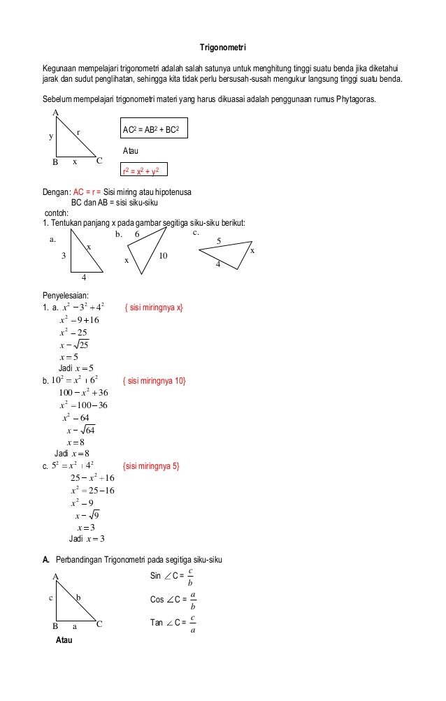 Contoh soal dan jawaban perbandingan trigonometri pada segitiga siku siku
