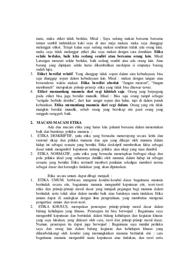 Perbedaan Antara Etika Dan Etiket
