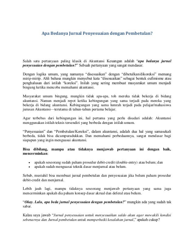 Jurnal Penyesuaian V Jurnal Pembetulan