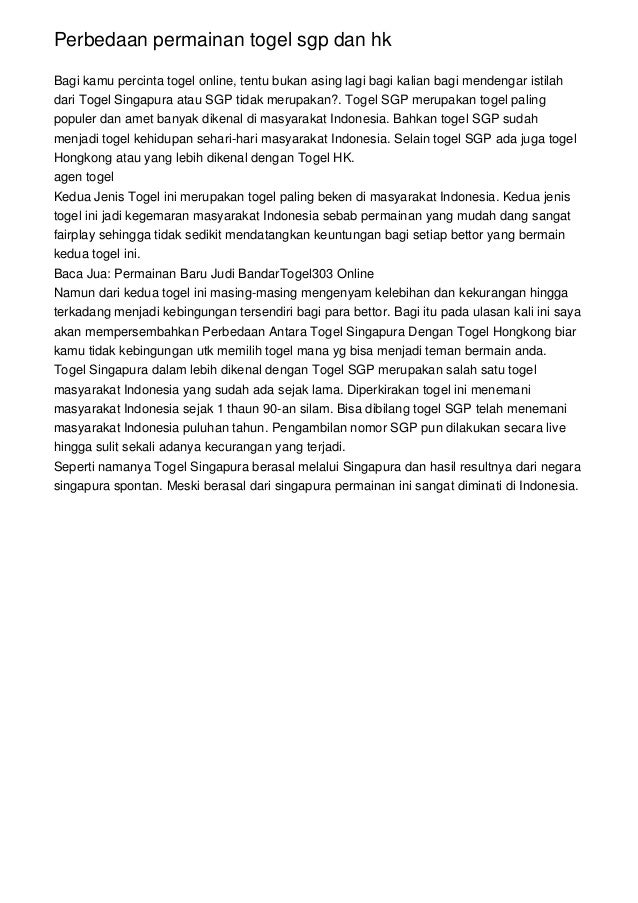 Perbedaan Permainan Togel Sgp Dan Hk