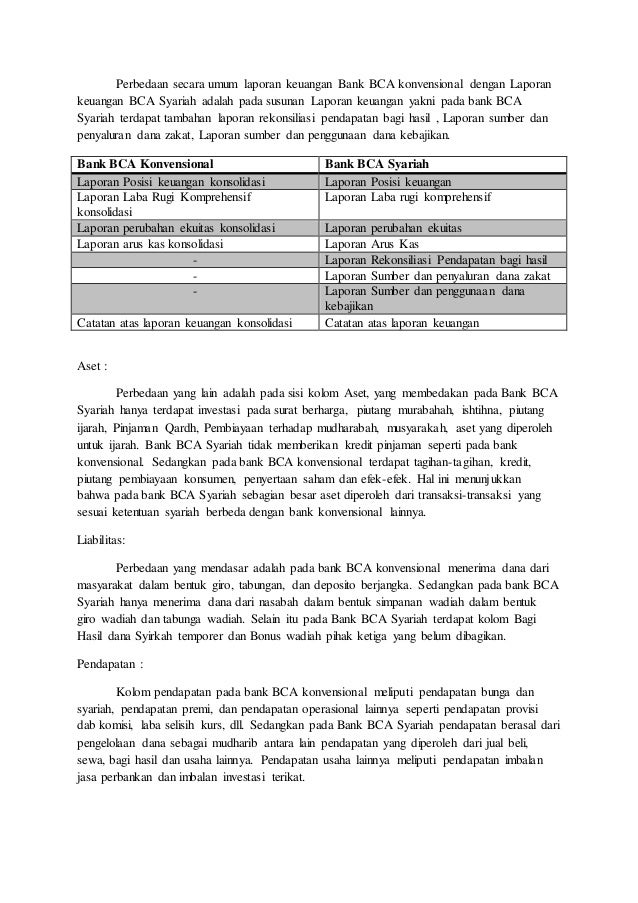 Analisis Perbedaan Laporan Keuangan Bank Bca Syariah Dan Konvensional