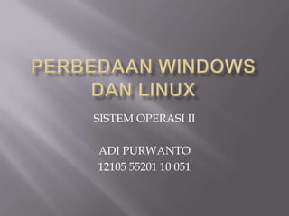 SISTEM OPERASI II
ADI PURWANTO
12105 55201 10 051

 