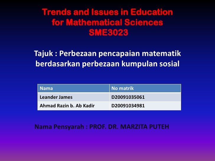 Perbezaan Pencapaian Matematik Berdasarkan Perbezaan Kumpulan Sosial