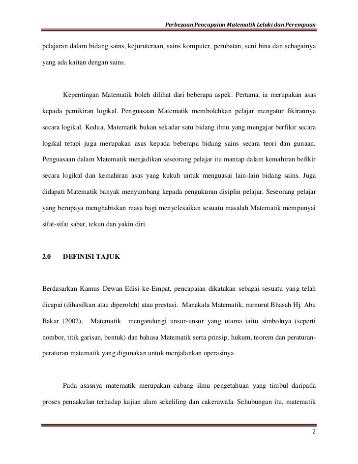 Perbezaan Pencapaian Matematik Lelaki Dan Perempuan