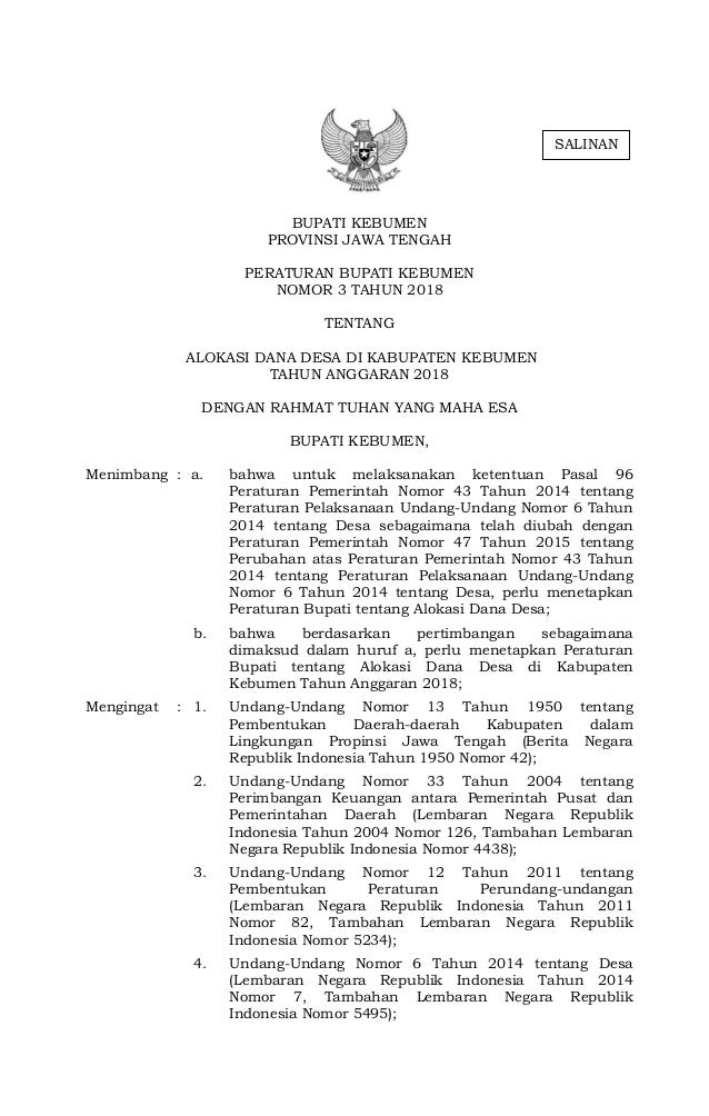 Perbup No 3 Tahun 2018