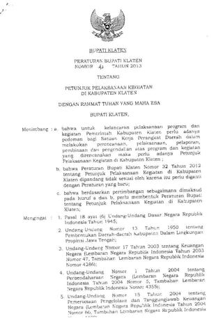 Perbup no 42 th 2013 ttg petunjuk pelaks kegiatan di kab klaten